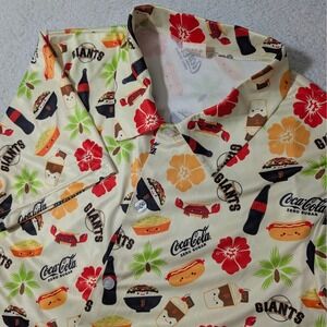 MLB San Francisco Giants Button Up Shirt Mens Med Cream Coca-Cola Aloha Hawaiian